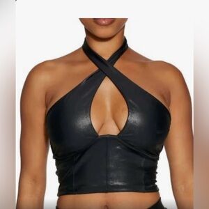 Naked wardrobe black halter crop top